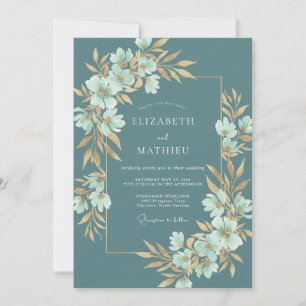 Teal Floral Botanical Wedding Invitation