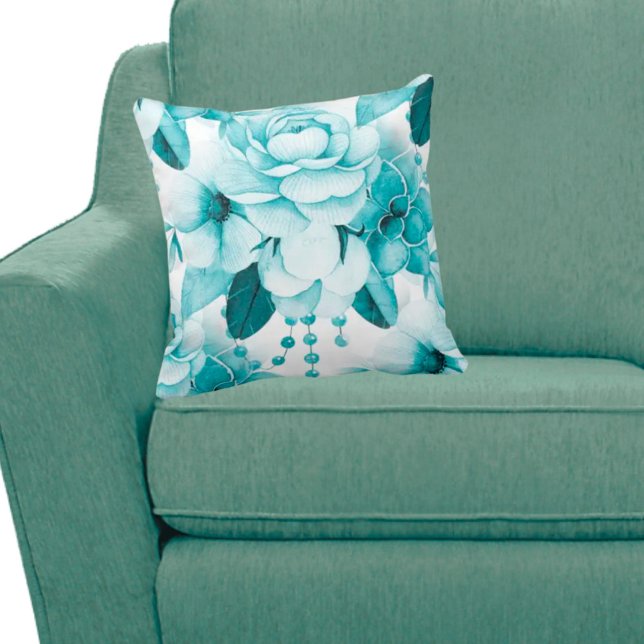 Teal Floral Bouquet Cushion (Creator Uploaded)
