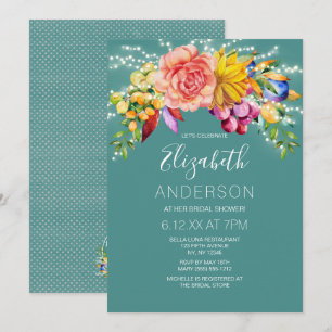 Teal Floral Bouquet Lights BRIDAL SHOWER Invitation