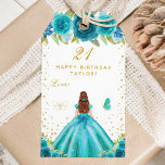 Teal Floral Brown Hair Girl Happy Birthday Gift Tags<br><div class="desc">This elegant and glamourous happy birthday gift tag can be personalised with a name. The design features a beautiful princess with brown red hair and fair skin in a teal blue ball gown. The text combines handwritten script and modern sans serif fonts for a classy and sophisticated look. The floral...</div>