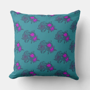 Teal Floral Cushion with Pink Accents