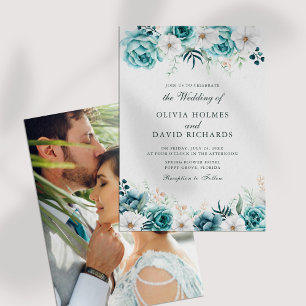 Teal Floral Custom Photo Botanical Wedding Invite