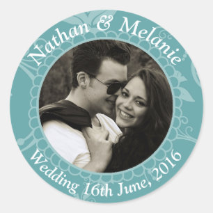 Teal Floral Custom Text Classic Round Sticker