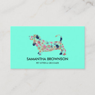 Teal Floral Dachshund Dog Pet Sitting Business Card