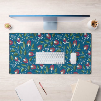 Teal Floral Desk Mat Large Print