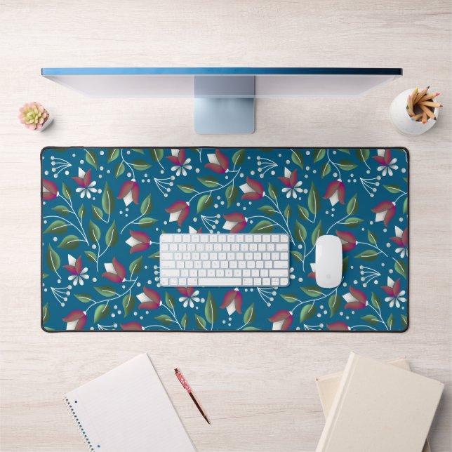 Teal Floral Desk Mat Large Print (Office 1)