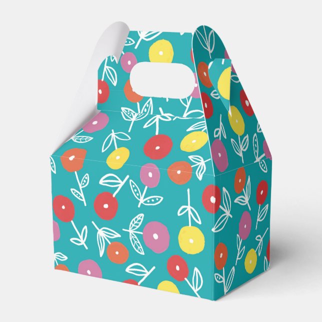 Teal Floral Ditsy Wedding Favour Box (Front Side)