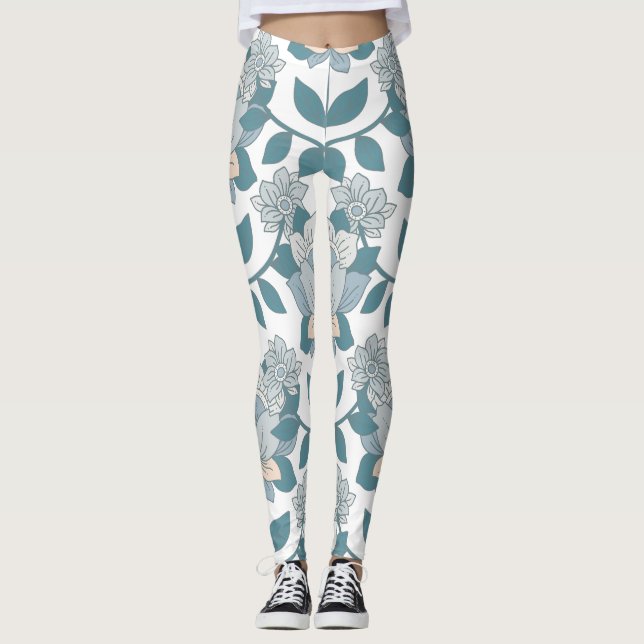 Teal Floral Elegance Women’s Leggings (Front)
