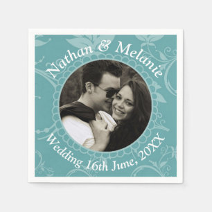 Teal Floral Elegant Custom Photo Wedding Napkin