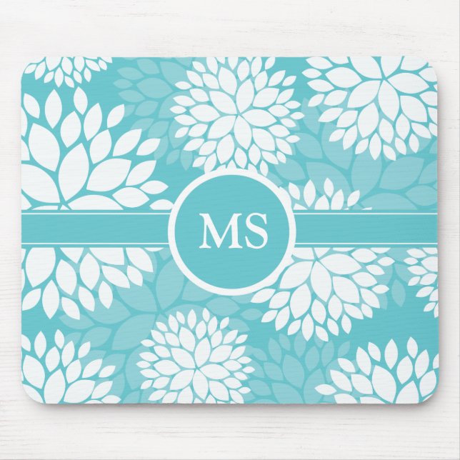 Teal Floral Elegant Pattern Mouse Pad (Front)