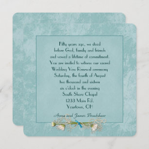 Teal Floral Embossed Wedding  Vow Renewal Invitation