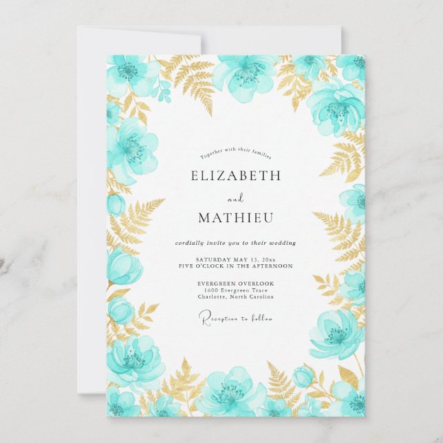 Teal Floral Enchanted Wedding Invitation (Front)