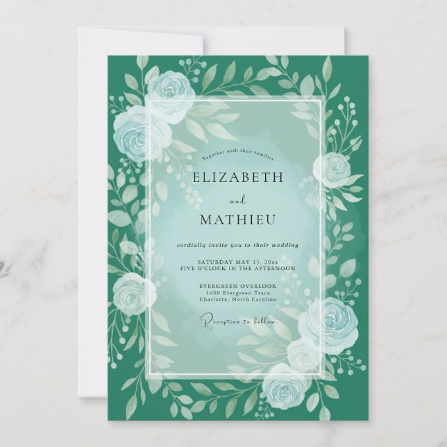Teal Floral Enchantment Wedding Invitation (Front)