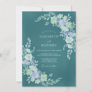 Teal Floral Flourish Romance Wedding Invitation
