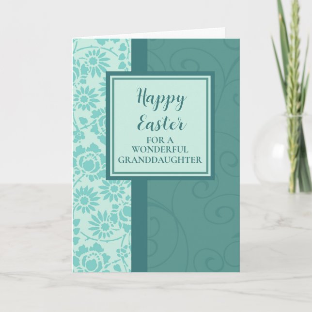 Teal Floral Happy Easter Granddaughter Holiday Card (Front)