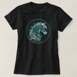 Teal floral horse head leather embossed cowgirl T-Shirt