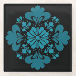 Teal Floral Mandala Glass Coaster<br><div class="desc">Add a bold, sophisticated touch to your space with this striking teal mandala coaster. Featuring a high-contrast design, the vibrant turquoise floral pattern stands out beautifully against a sleek black background. The symmetrical, petal-inspired shapes create a clean, modern aesthetic that fits perfectly in contemporary, minimalist, or eclectic homes. Durable and...</div>