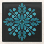 Teal Floral Mandala Glass Coaster<br><div class="desc">Add a bold, sophisticated touch to your space with this striking teal mandala coaster. Featuring a high-contrast design, the vibrant turquoise floral pattern stands out beautifully against a sleek black background. The symmetrical, petal-inspired shapes create a clean, modern aesthetic that fits perfectly in contemporary, minimalist, or eclectic homes. Durable and...</div>