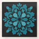 Teal Floral Mandala Glass Coaster<br><div class="desc">Add a bold, sophisticated touch to your space with this striking teal mandala coaster. Featuring a high-contrast design, the vibrant turquoise floral pattern stands out beautifully against a sleek black background. The symmetrical, petal-inspired shapes create a clean, modern aesthetic that fits perfectly in contemporary, minimalist, or eclectic homes. Durable and...</div>