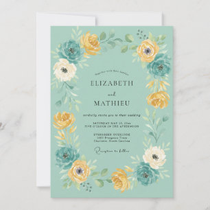 Teal Floral Meadow Wedding Invitation