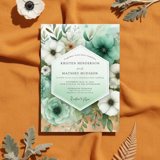 Teal Floral Meadow Wedding Invitation (Creator Uploaded)