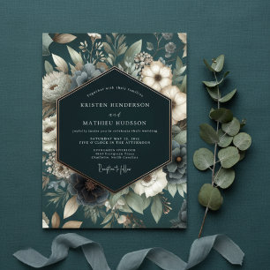 Teal Floral Moody Romance Wedding Invitation