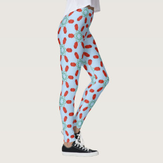 teal floral motifs geometrical pattern design leggings
