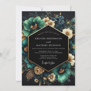 Teal Floral Opulent Bloom Wedding Invitation