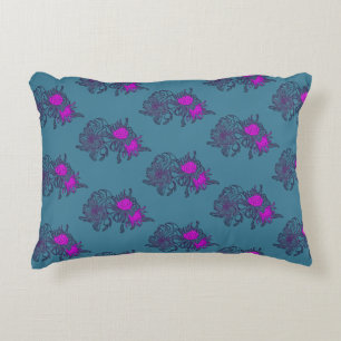 Teal Floral Pattern with Pink Accents Pillow