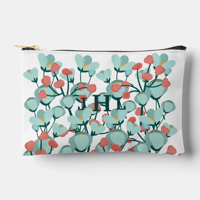Teal Floral Personalised Stationery Pouch (Front)
