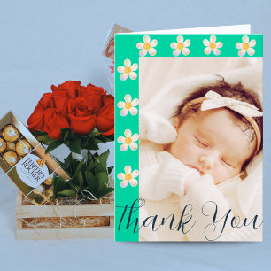 Teal Floral Photo Card Midwife New Baby Gift