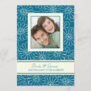 Teal Floral Photo Engagement Party Invitations