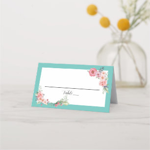 Teal Floral Place Card
