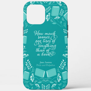 Teal Floral Pride & Prejudice Bookish Quote iPhone 12 Pro Max Case