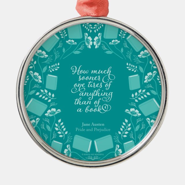 Teal Floral Pride & Prejudice Bookish Quote Metal Tree Decoration (Front)