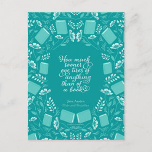 Teal Floral Pride & Prejudice Bookish Quote Postcard