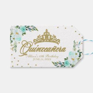 Teal Floral Quinceanera Gift Tags
