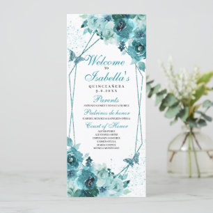 Teal Floral Quinceanera Program Invitation