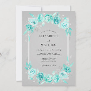 Teal Floral Romantic Flourish Wedding Invitation