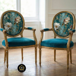 Teal Floral Seamless Chair Decoupage Tissue Paper