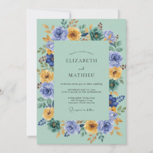 Teal Floral Spring Wedding Invitation