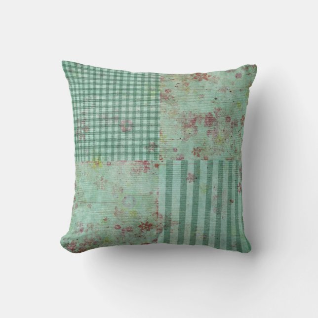 Teal Floral Squares Cushion (Front)
