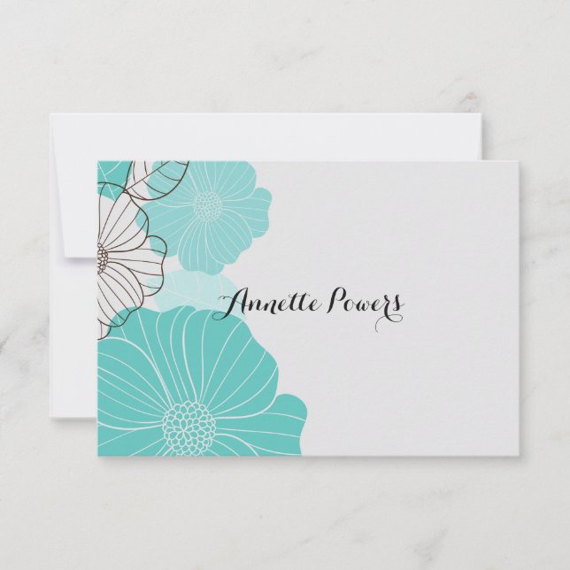 Teal Floral Stationery Card (Front)