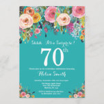 Teal Floral Surprise 70th Birthday Invitation<br><div class="desc">Teal Floral Surprise 70th Birthday Invitation for Women. Watercolor Floral Flower. Teal Aqua Turquoise Background. Pink, Yellow, Orange, Purple Flower. Adult Birthday. 13th 15th 16th 18th 20th 21st 30th 40th 50th 60th 70th 80th 90th 100th, Any Ages. For further customisation, please click the "Customise it" button and use our design...</div>