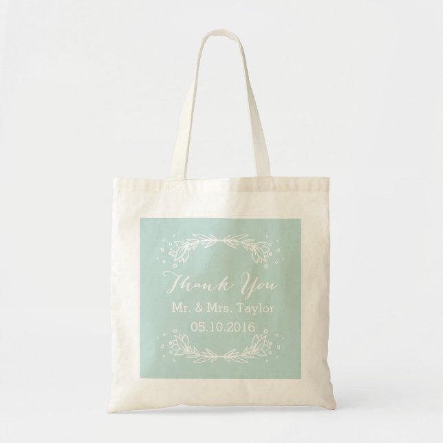 Teal Floral Thank You Wedding Tote Bag (Front)