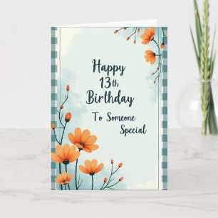 Teal Floral Thirteenth Card