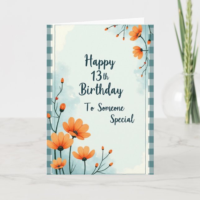 Teal Floral Thirteenth Card (Front)