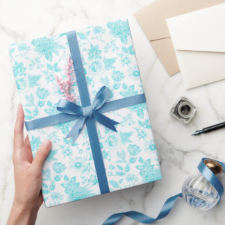 Teal Floral Toile Wrapping Paper