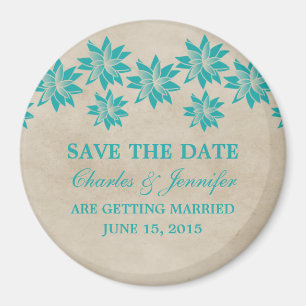 Teal Floral Vintage Save the Date Magnet