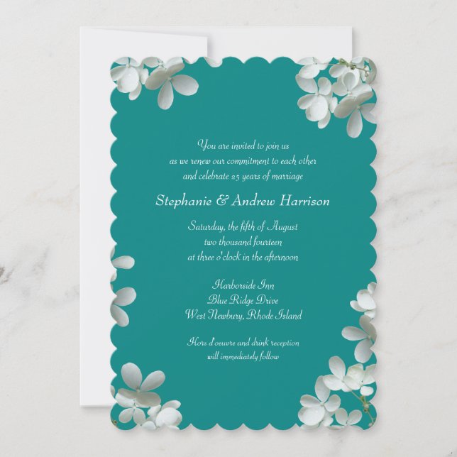 Teal Floral Vow Renewal Scripture Invitation (Front)